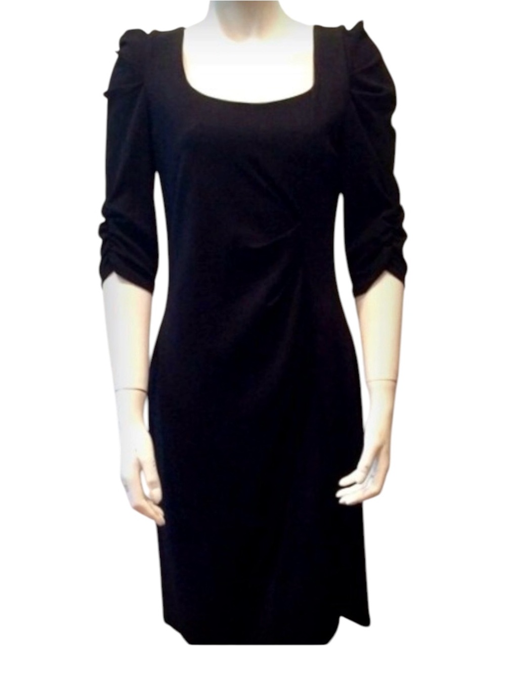 Yoana Baraschi Black Midi Dress Size S NWT Ruched Puff Sleeve